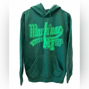 Mackinac Island Michigan Graphic Hoodie | Forest Green Sweatshirt | Size S/M